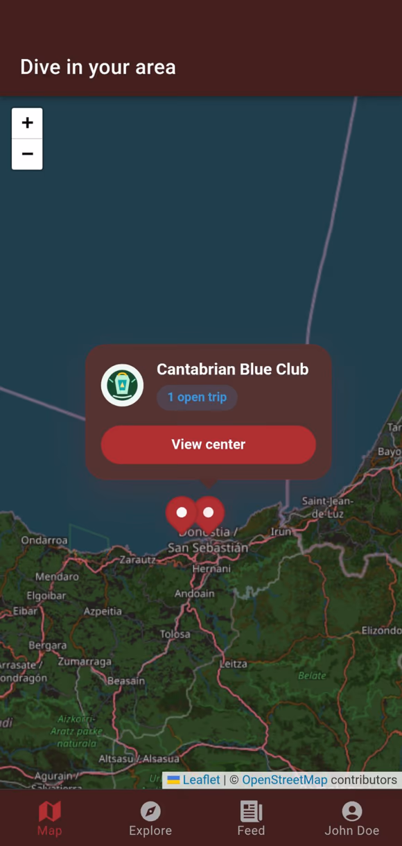 Diveclick centers map screen