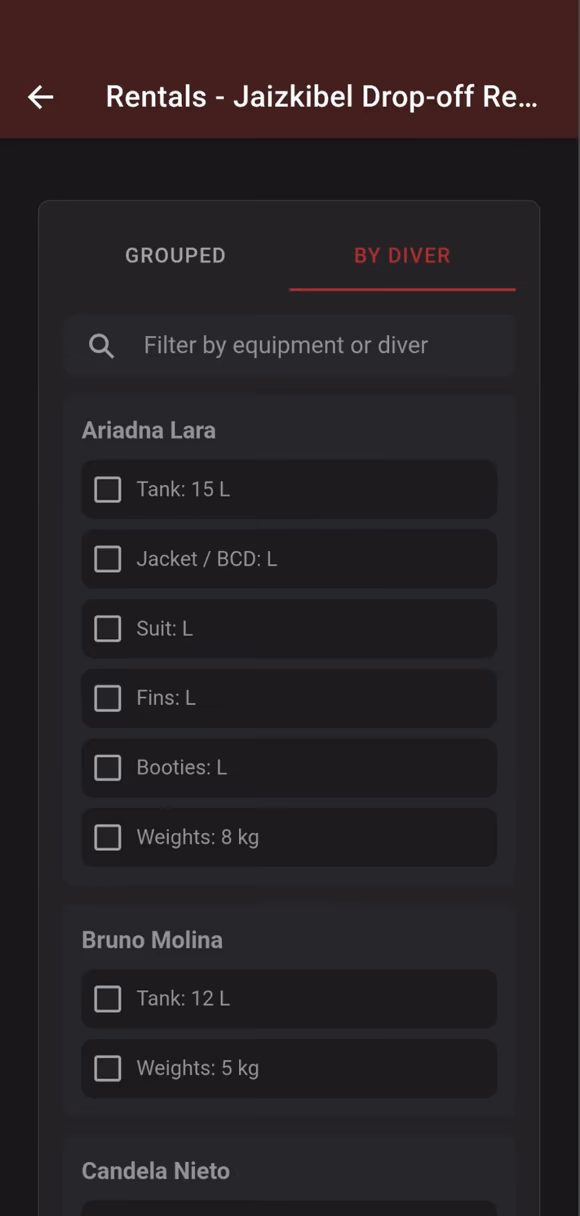 Diveclick rentals screen