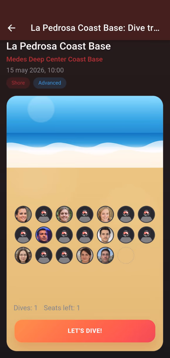 Diveclick shore trip screen